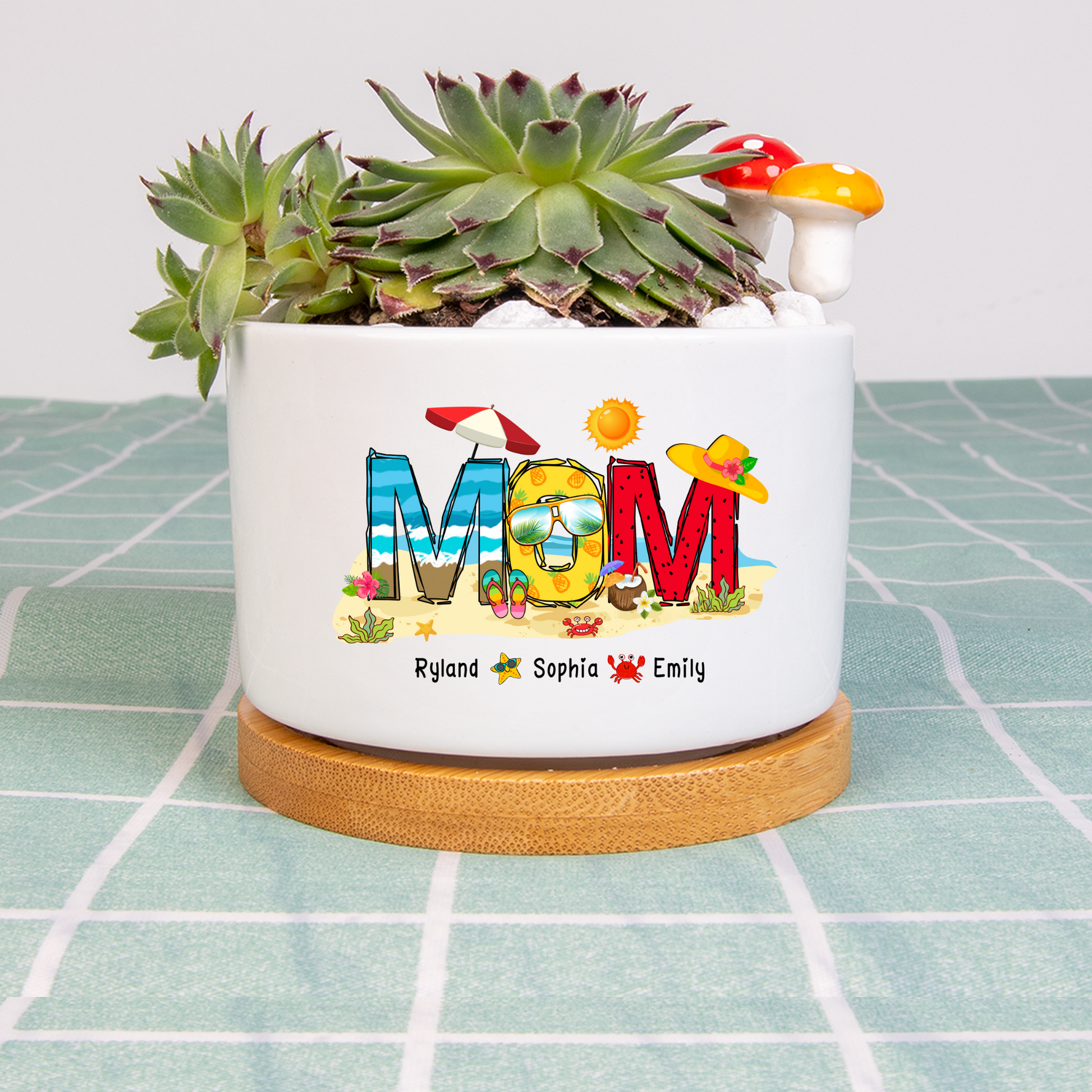 Personalized Nana Grandma Summer Beach Color Kid Names Custom Plant Pot