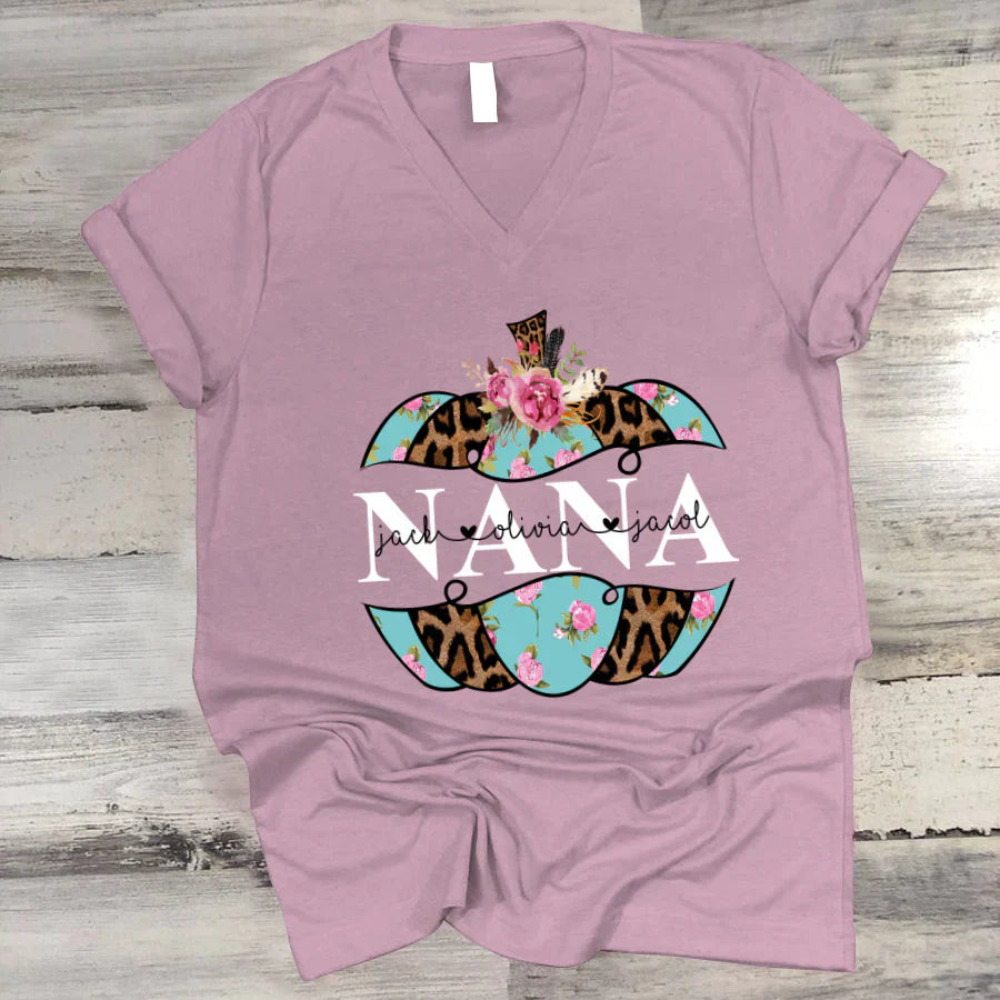 Personalized Nana Pumpkin Flower 2022 V-Neck
