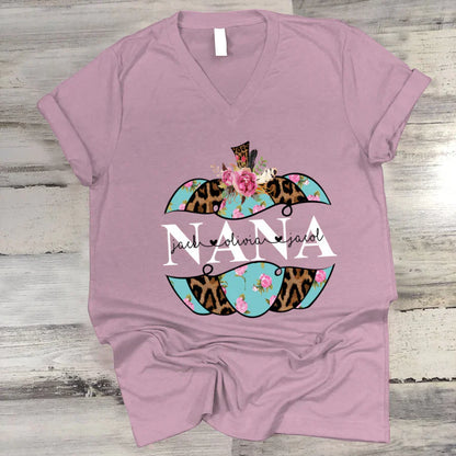Personalized Nana Pumpkin Flower 2022 V-Neck