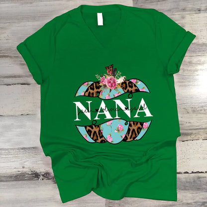 Personalized Nana Pumpkin Flower 2022 V-Neck