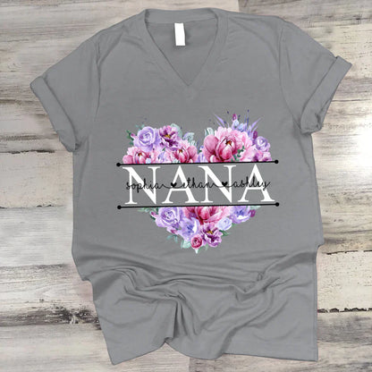Pink Purple Flower Mimi And Grandkids CTH01 V-Neck