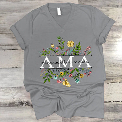 Wildflowers Ama And Grandkids V-Neck