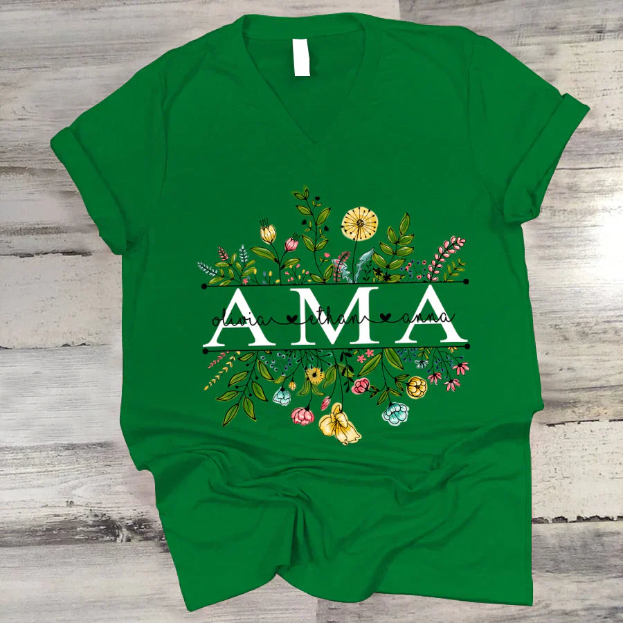 Wildflowers Ama And Grandkids V-Neck