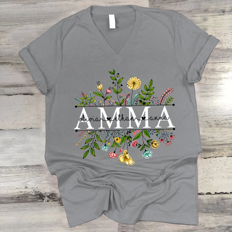 Wildflowers Amma And Grandkids V-Neck