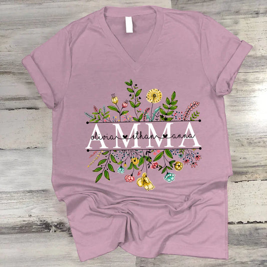 Wildflowers Amma And Grandkids V-Neck