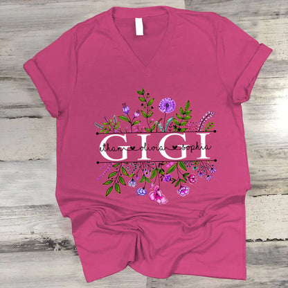 Wildflowers Gigi And Grandkids Watercolor V-Neck