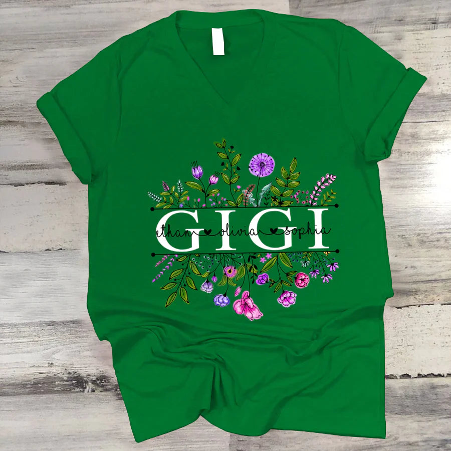 Wildflowers Gigi And Grandkids Watercolor V-Neck
