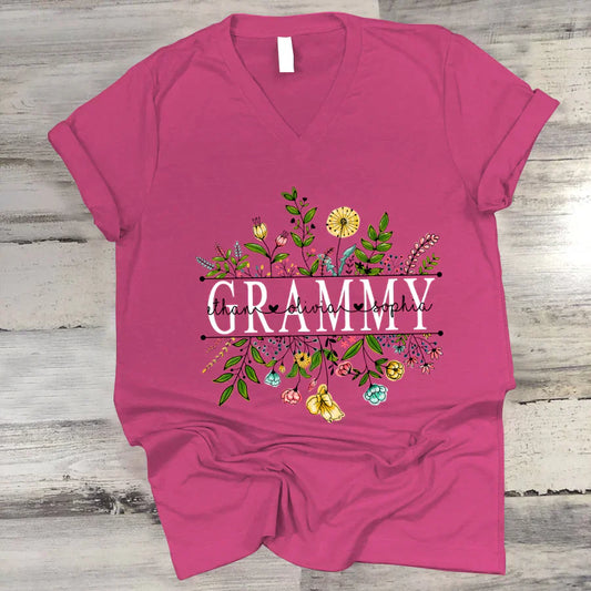 Wildflowers Grammy And Grandkids V-Neck