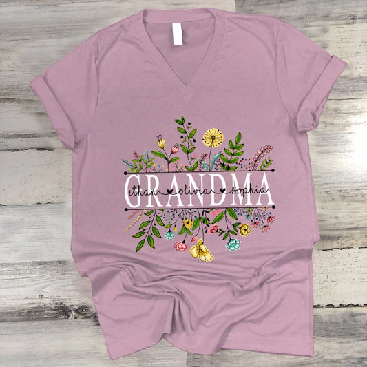 Wildflowers Grandma And Grandkids V-Neck