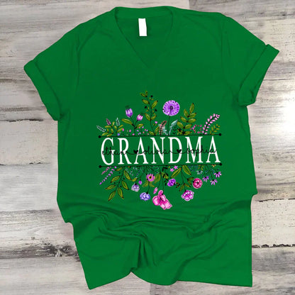Wildflowers Grandma And Grandkids Watercolor V-Neck