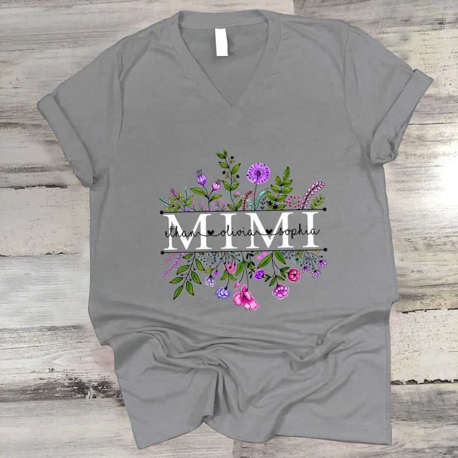 Wildflowers Mimi And Grandkids Watercolor V-Neck