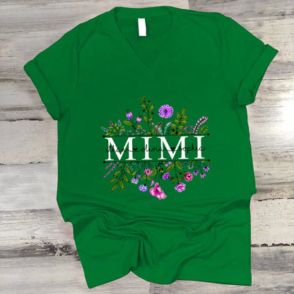 Wildflowers Mimi And Grandkids Watercolor V-Neck