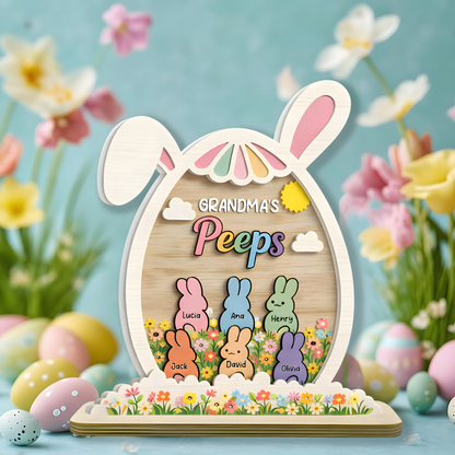 Personalized Easter 2-Layer Wooden Plaque - Custom Family Name Spring Decor for Grandma