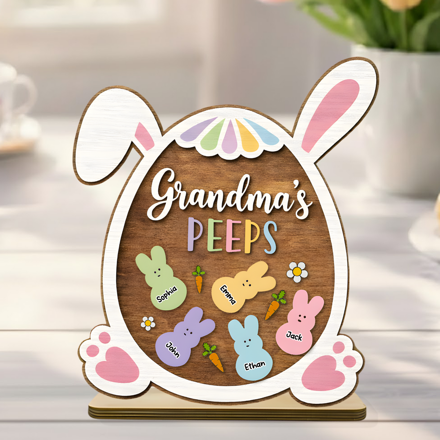 Personalized Easter Wooden Plaque - Custom Family Names with Bunny Design for Grandma, Spring Decor Gift