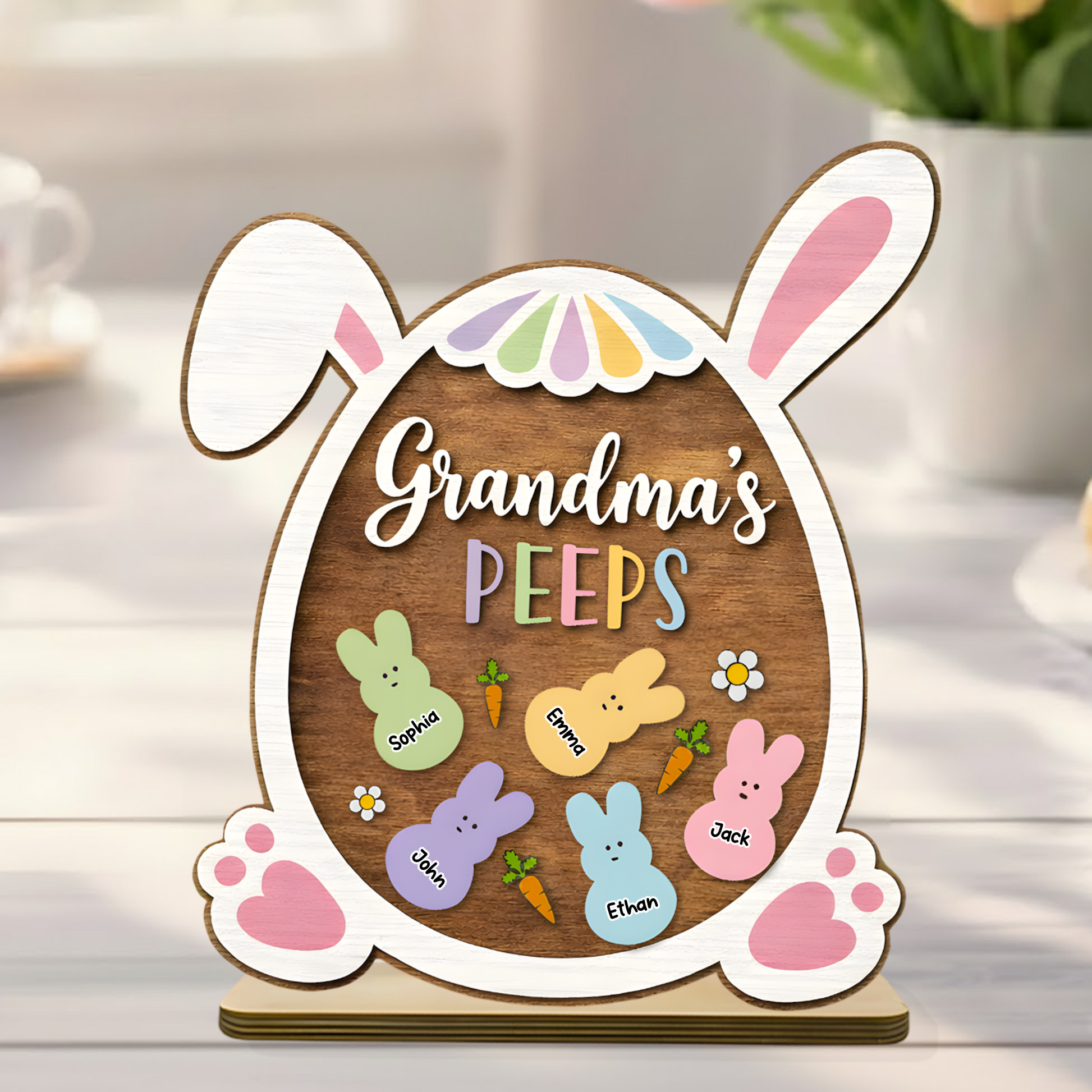 Personalized Easter Wooden Plaque - Custom Family Names with Bunny Design for Grandma, Spring Decor Gift