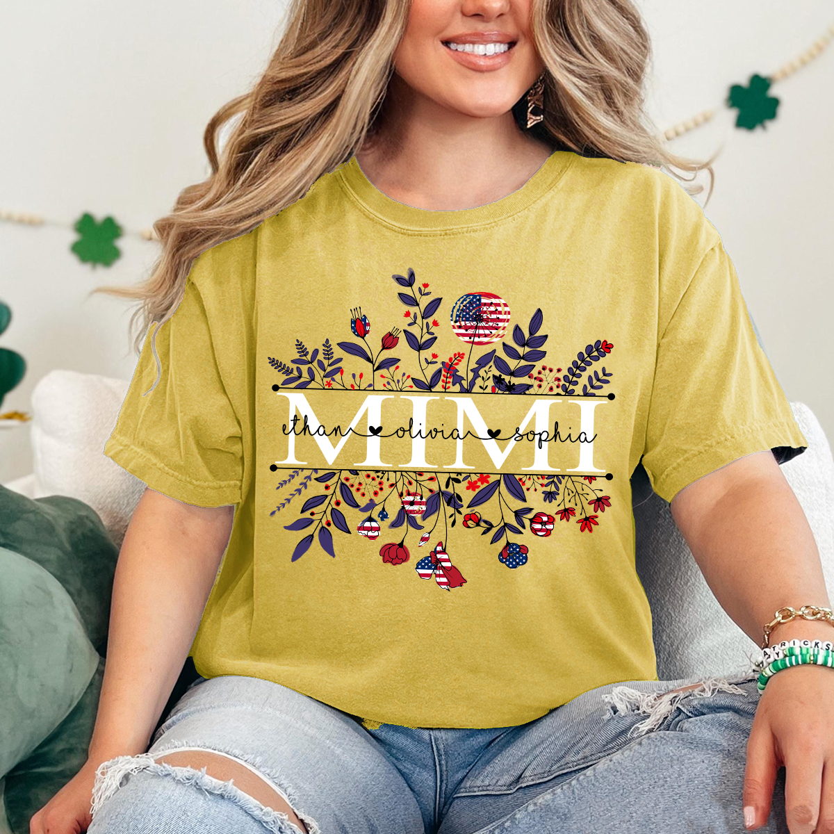Comfort Colors® Mimi Wildflower Flag American And Grandkids Shirt Gift for Grandma
