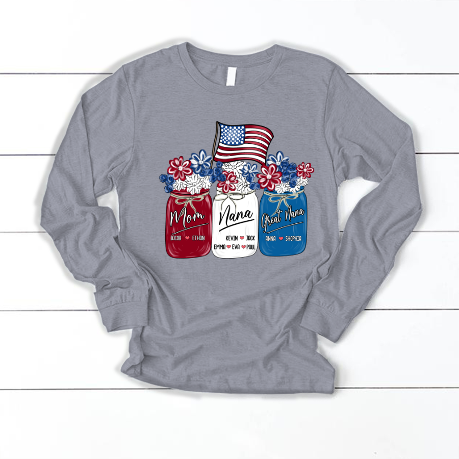 America Flag Flower Mom Nana Great Nana And Kids CTH01 Longsleeve