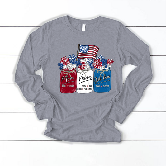 America Flag Flower Mom Nana Great Nana And Kids CTH01 Longsleeve