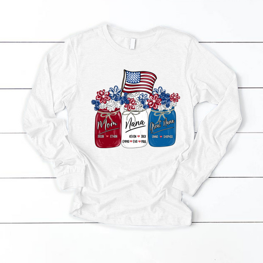 America Flag Flower Mom Nana Great Nana And Kids CTH01 Longsleeve