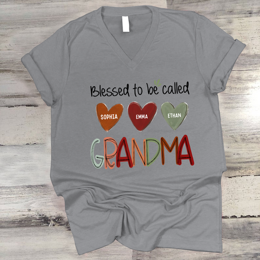 Blessed To Be Called Nana  And Kids  Autumn Fall CL01 V-Neck