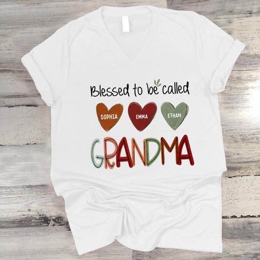 Blessed To Be Called Nana  And Kids  Autumn Fall CL01 V-Neck