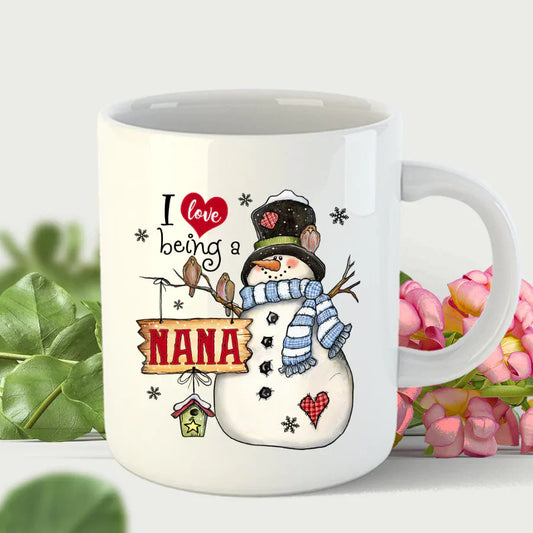 Godmerch Personalized I Love Being A Nana Snowman Mug
