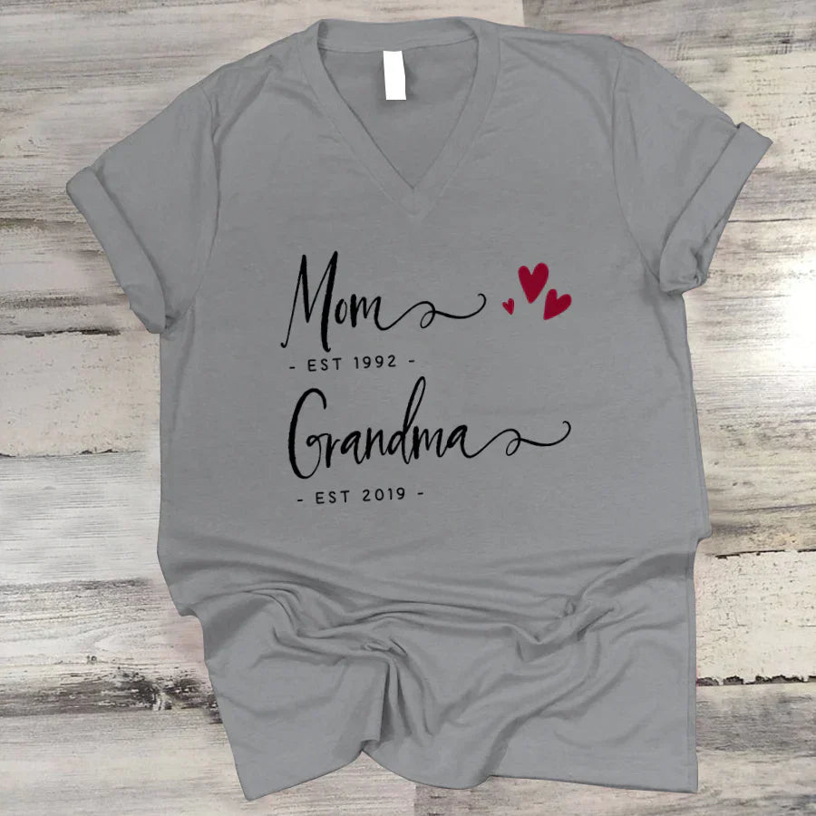 Personalized Mom EST Grandma EST V-Neck