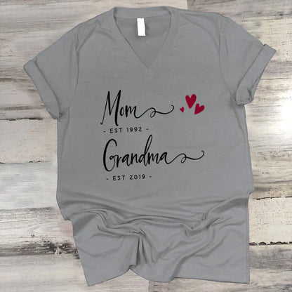 Personalized Mom EST Grandma EST V-Neck