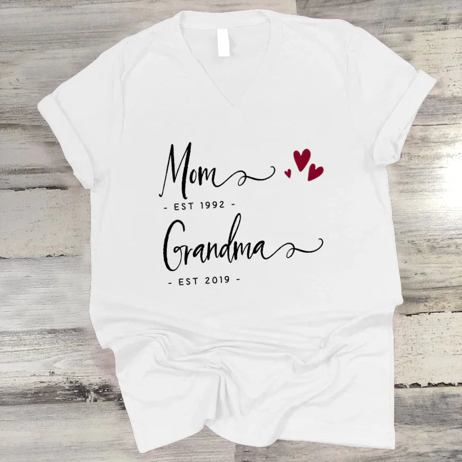 Personalized Mom EST Grandma EST V-Neck