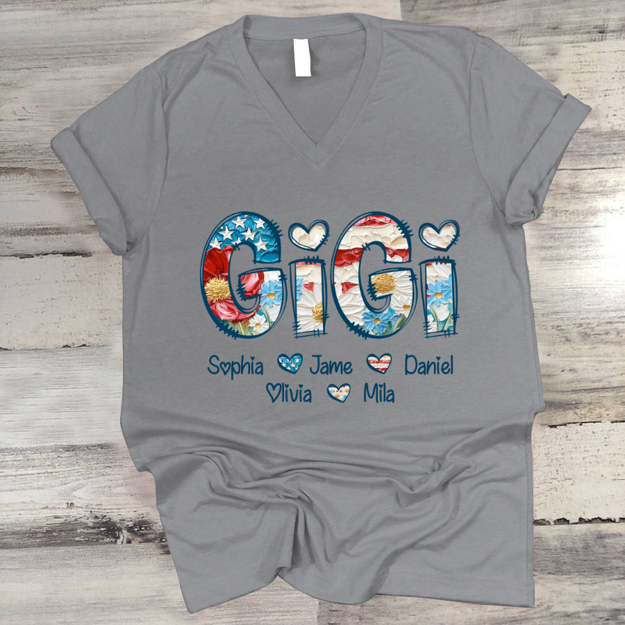 Daisy Flower America Flag Gigi And Grandkids Personalized 4th of July Gift Shirt