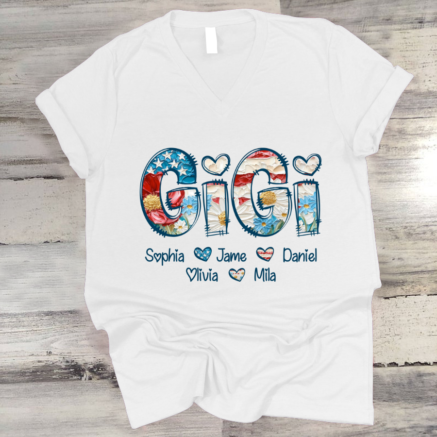 Daisy Flower America Flag Gigi And Grandkids Personalized 4th of July Gift Shirt