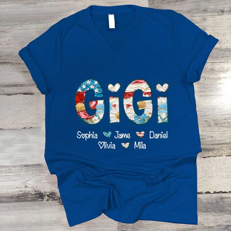 Daisy Flower America Flag Gigi And Grandkids Personalized 4th of July Gift Shirt