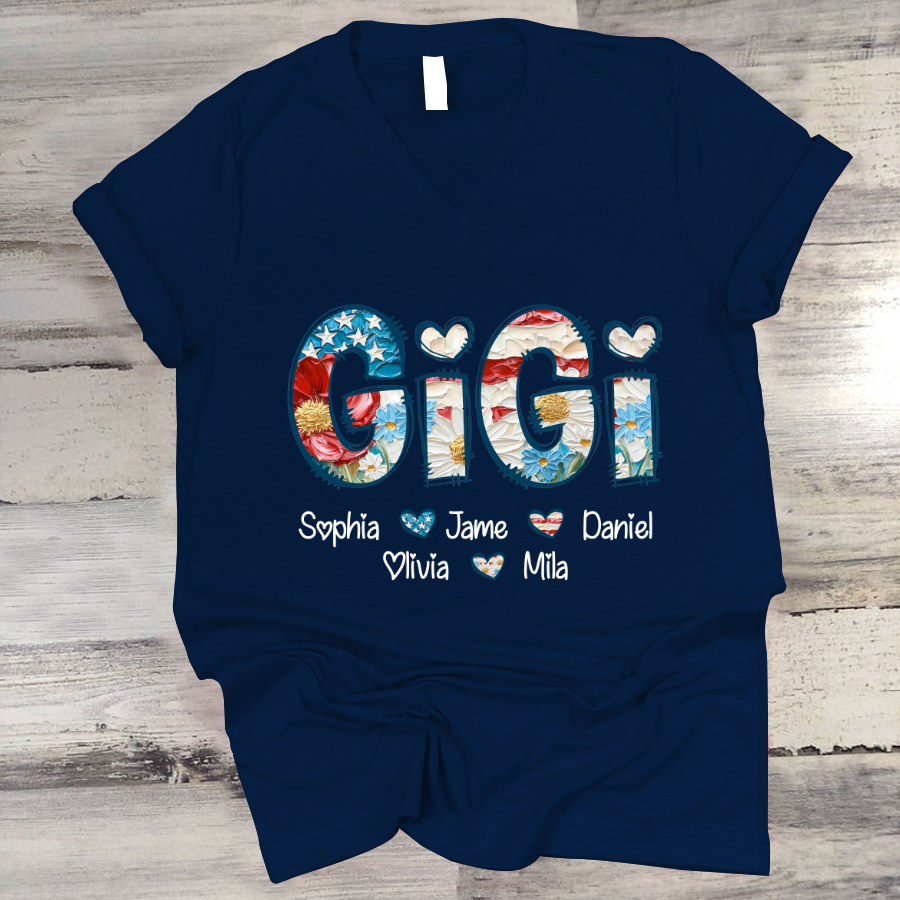 Daisy Flower America Flag Gigi And Grandkids Personalized 4th of July Gift Shirt