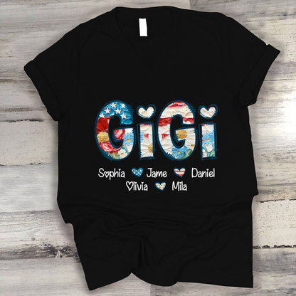 Daisy Flower America Flag Gigi And Grandkids Personalized 4th of July Gift Shirt