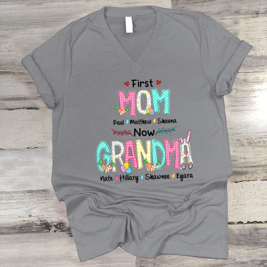 First Mom Now Grandma Easter Day V-Neck