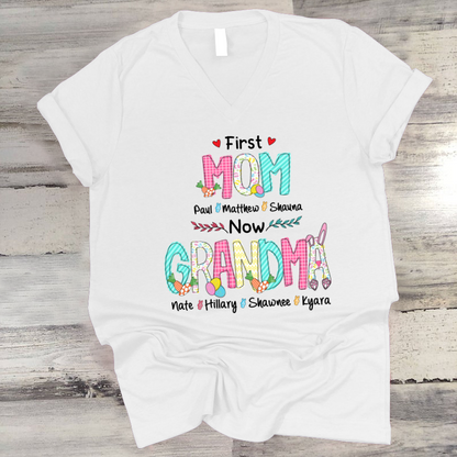 First Mom Now Grandma Easter Day V-Neck