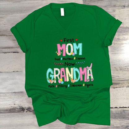 First Mom Now Grandma Easter Day V-Neck