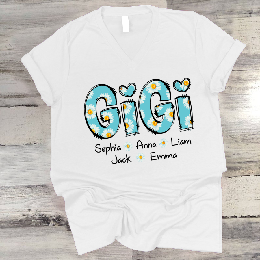 Gigi Blue Daisy And Grandkids Mother's Day V-Neck