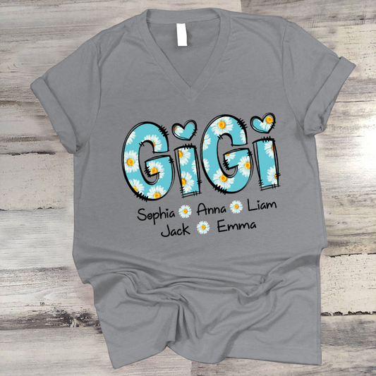 Gigi Blue Daisy And Grandkids Mother's Day V-Neck