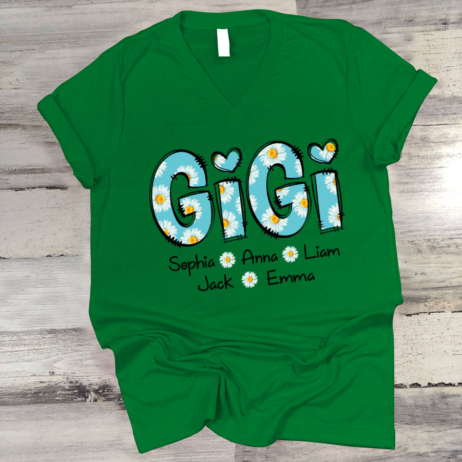 Gigi Blue Daisy And Grandkids Mother's Day V-Neck