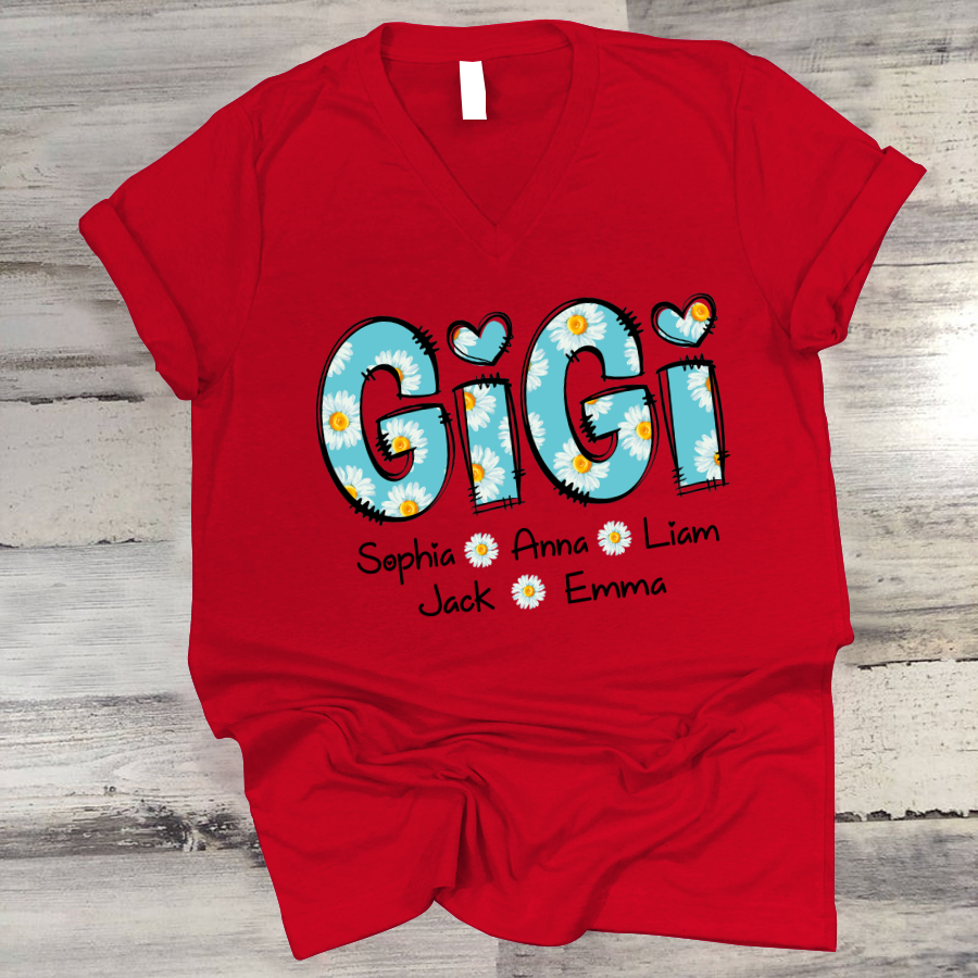 Gigi Blue Daisy And Grandkids Mother's Day V-Neck