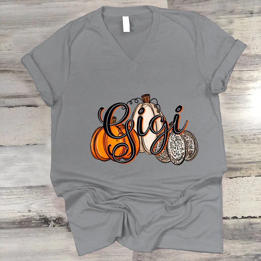 Gigi Pumpkins Leopard Autumn V-Neck