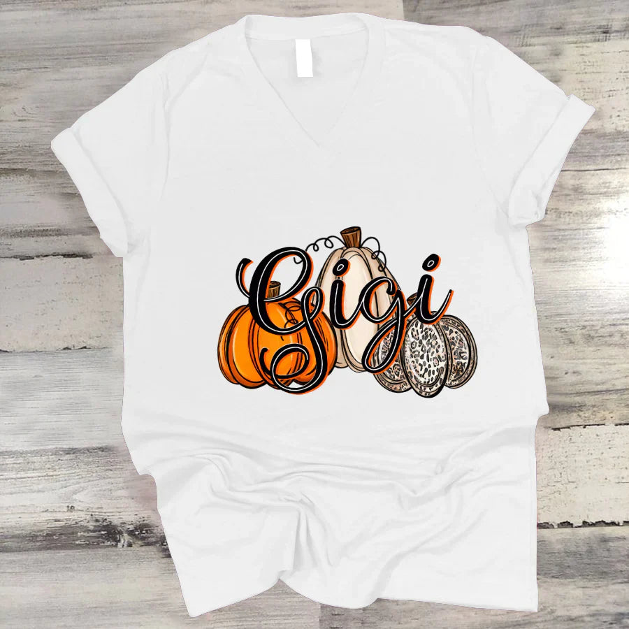 Gigi Pumpkins Leopard Autumn V-Neck