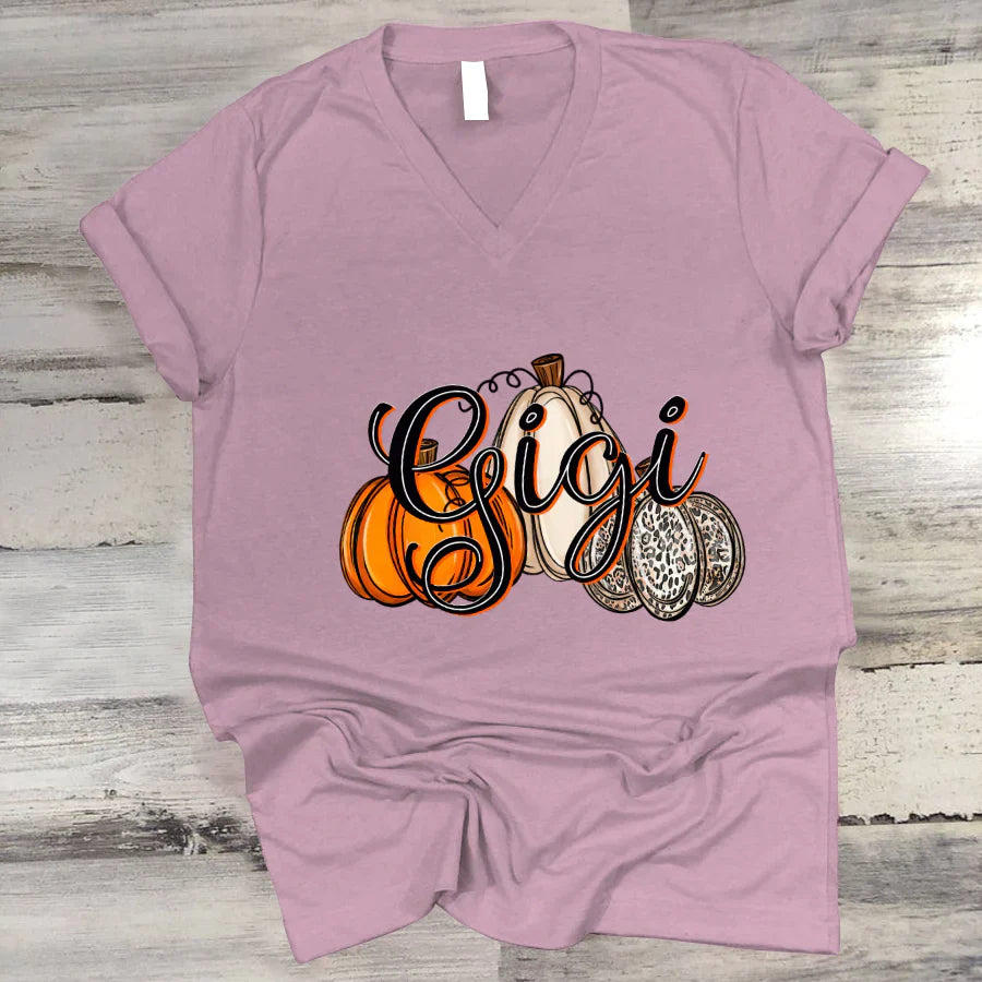 Gigi Pumpkins Leopard Autumn V-Neck