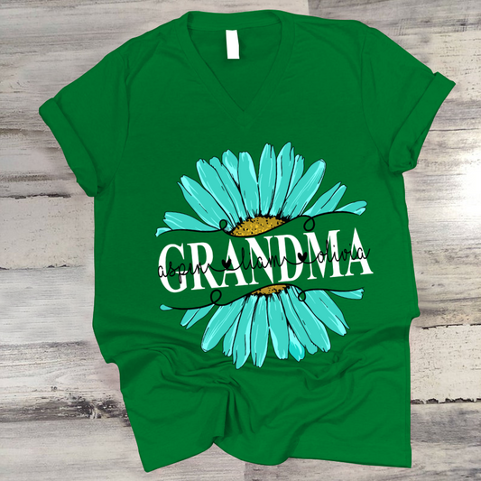 Grandma Flower Daisy Turquoise  And Grandkids Mother's Day V-Neck