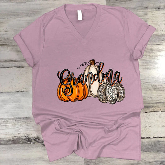 Grandma Pumpkins Leopard Autumn V-Neck