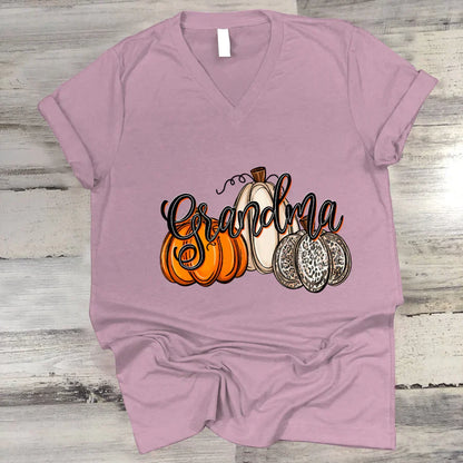 Grandma Pumpkins Leopard Autumn V-Neck