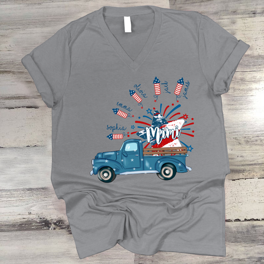 Grandma Truck Star 4th Of July and grandkids CL01 V-Neck