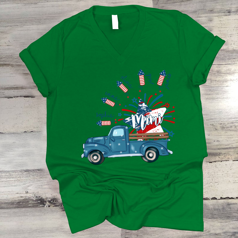 Grandma Truck Star 4th Of July and grandkids CL01 V-Neck