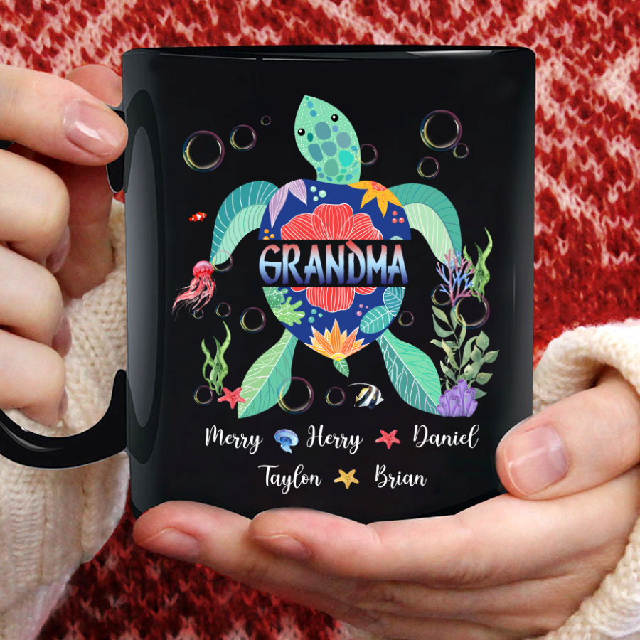 Grandma Turtle With Grandkids Flower Mug